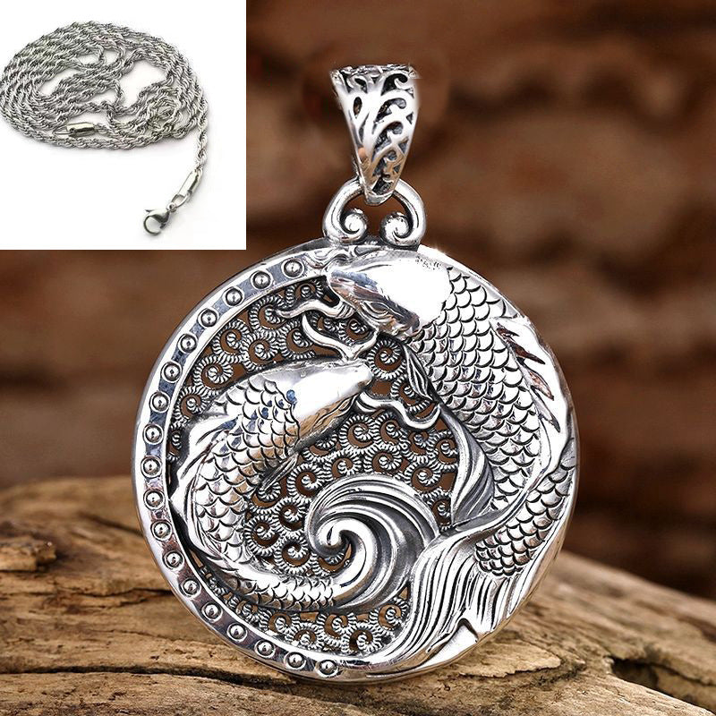 Women's & Men's Sterling Sier Pisces Water Trendy Personality Retro Peace Necklace