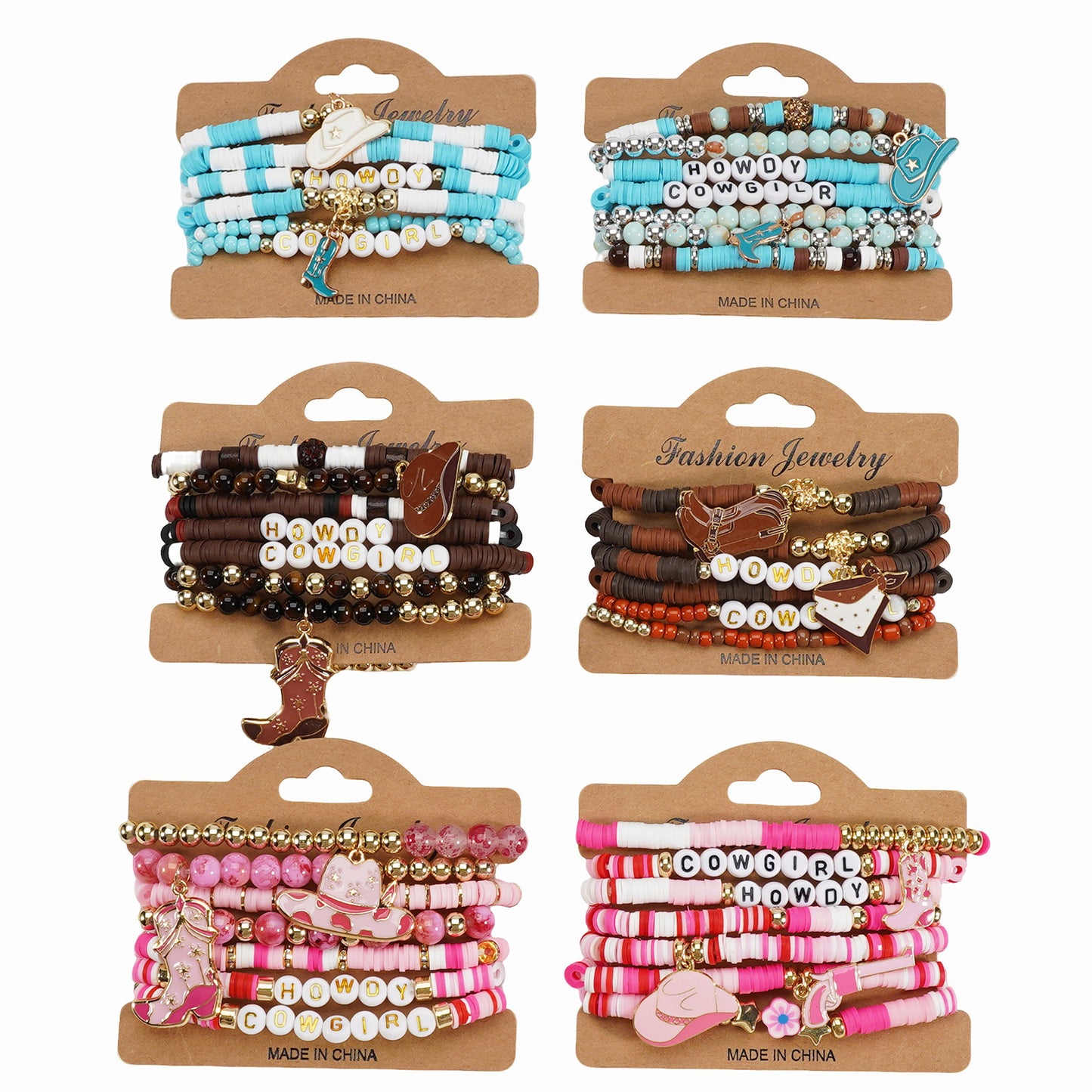 Western Cowboy Colorful Twin Letters Polymer Clay Bracelet
