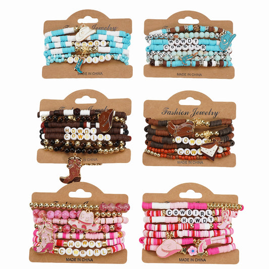 Western Cowboy Colorful Twin Letters Polymer Clay Bracelet