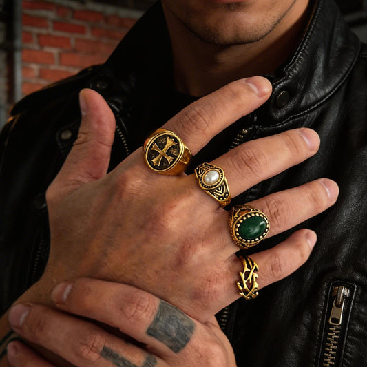 Men's Hip Hop Niche Cross Pearl Gem Ring