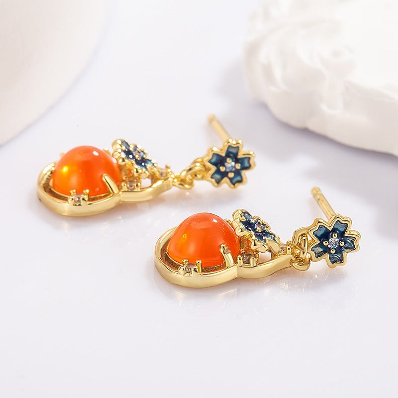 National Imitation Red Agate Gourd Female High Stud Earrings