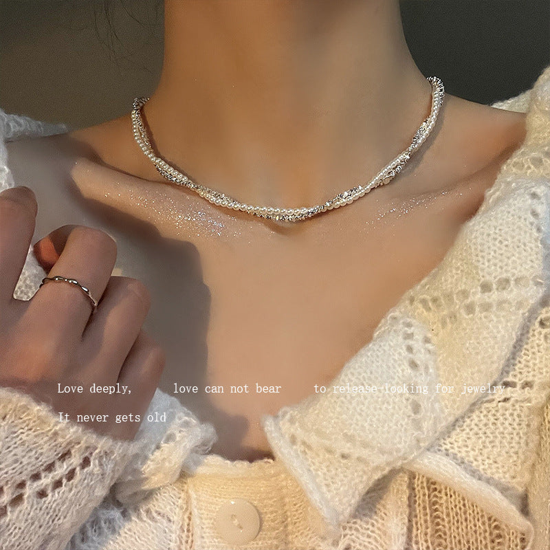 Sier Pearl Winding Female Niche Retro Personality Minimalism Graceful Clavicle Necklace