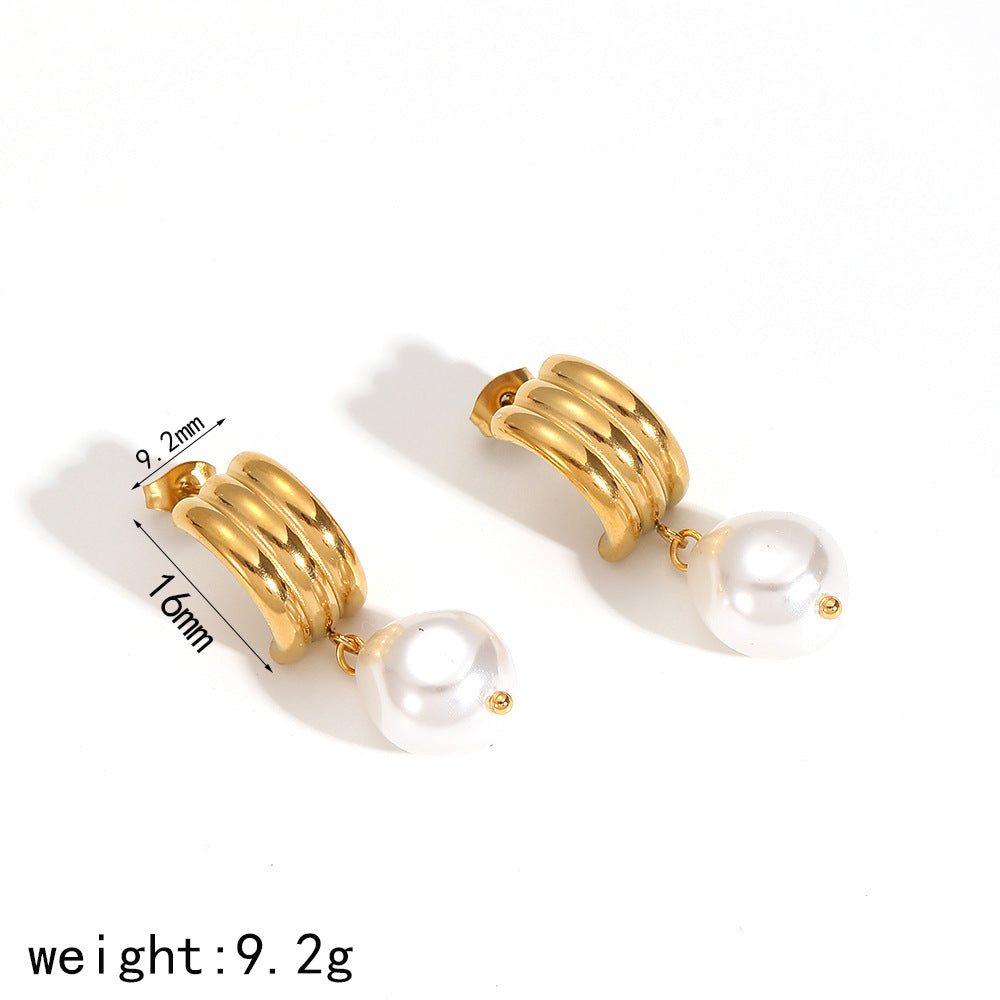 Women's Simple Big Pearl Titanium Steel Fashion Earrings