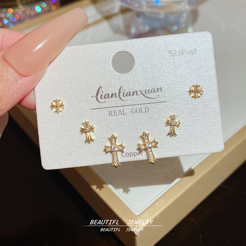 One Card Three Pairs Of Ear Sterling Sier Needle Rings
