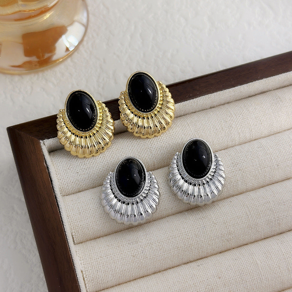 Black Agate Temperament Personality Summer Frosty Simple Earrings