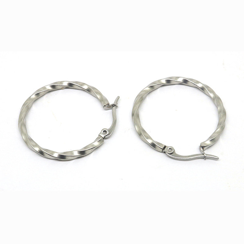 Stainless Steel Twist Twisted Wire Big Circle Earrings