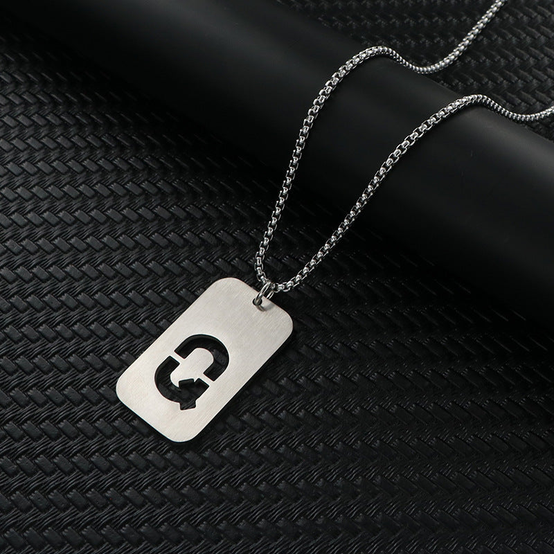 Women's & Men's Hop Sweater Chain Accessories Rectangular Glossy Dog Tag Stainless Pendants