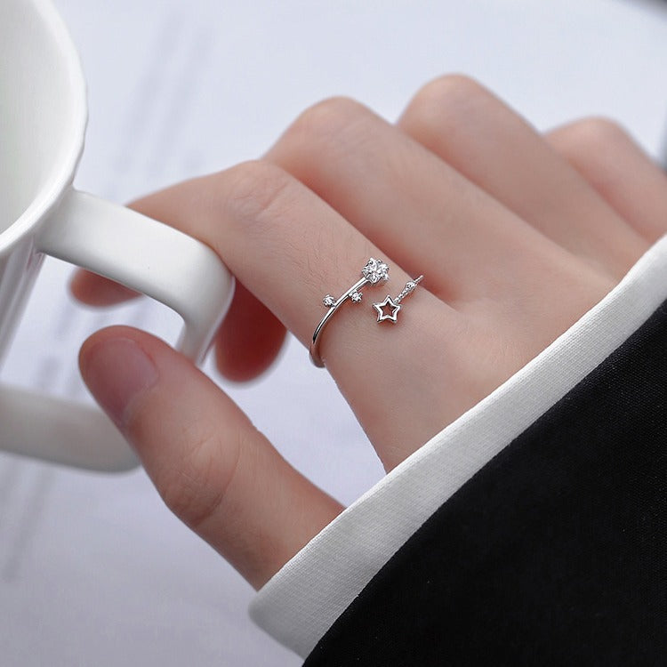 Sier Star Moon Design Simple Opening Ring