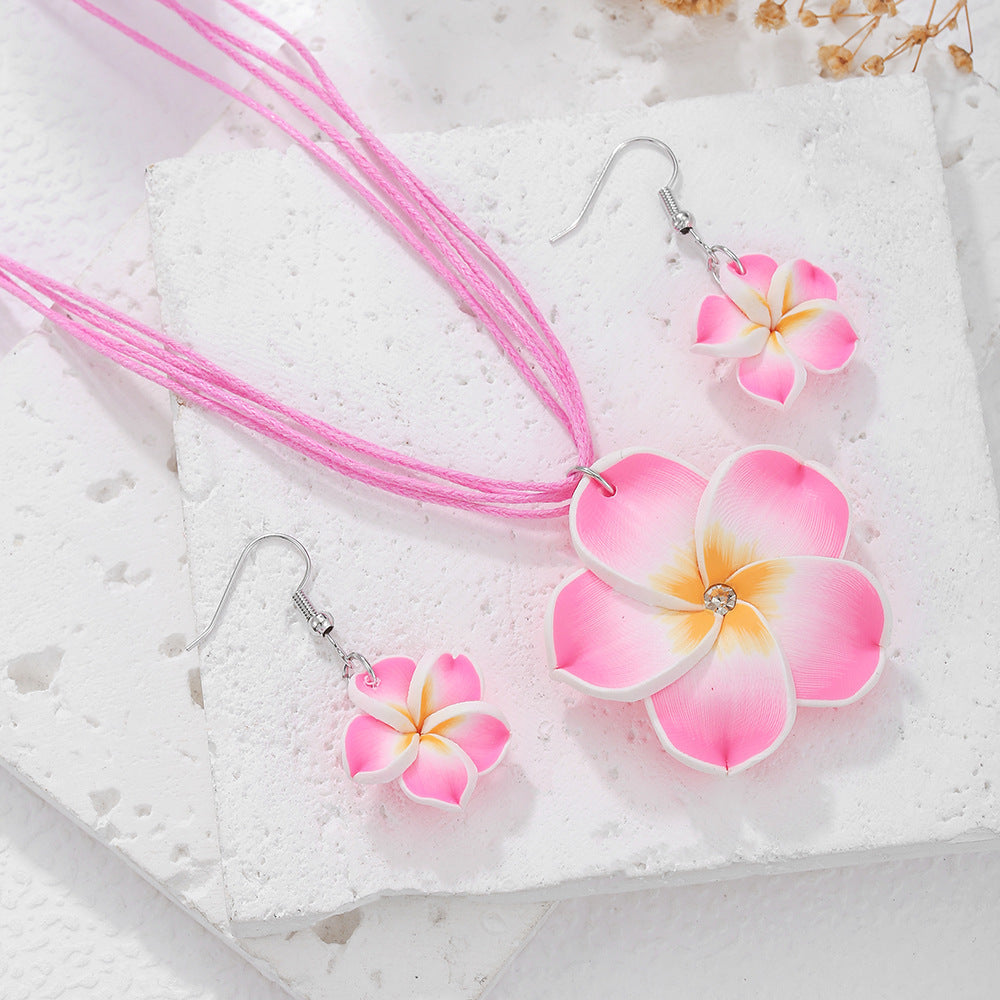 Fresh Rich Flowers Wax Rope Suite Polymer Necklace