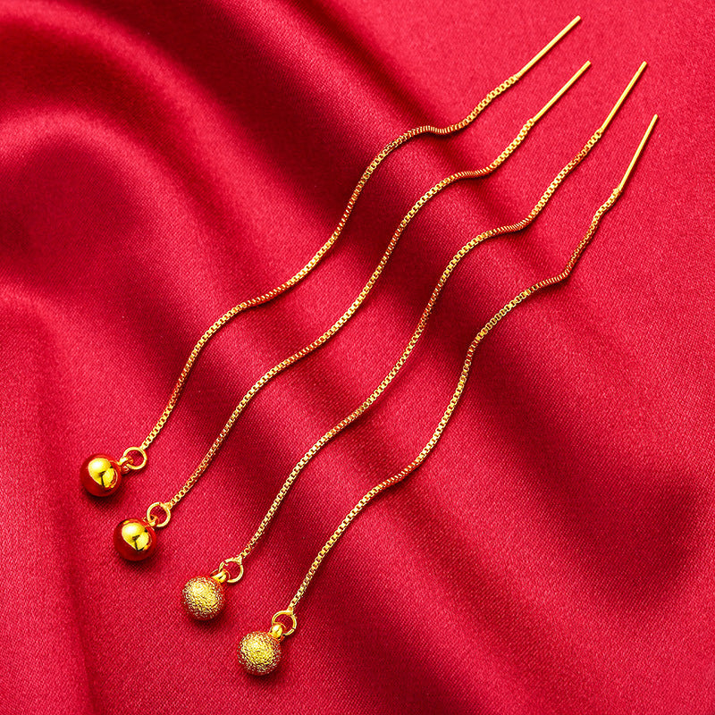 Alluvial Gold Female Brass Plated Tassel Long Glazed Surface Ear Line