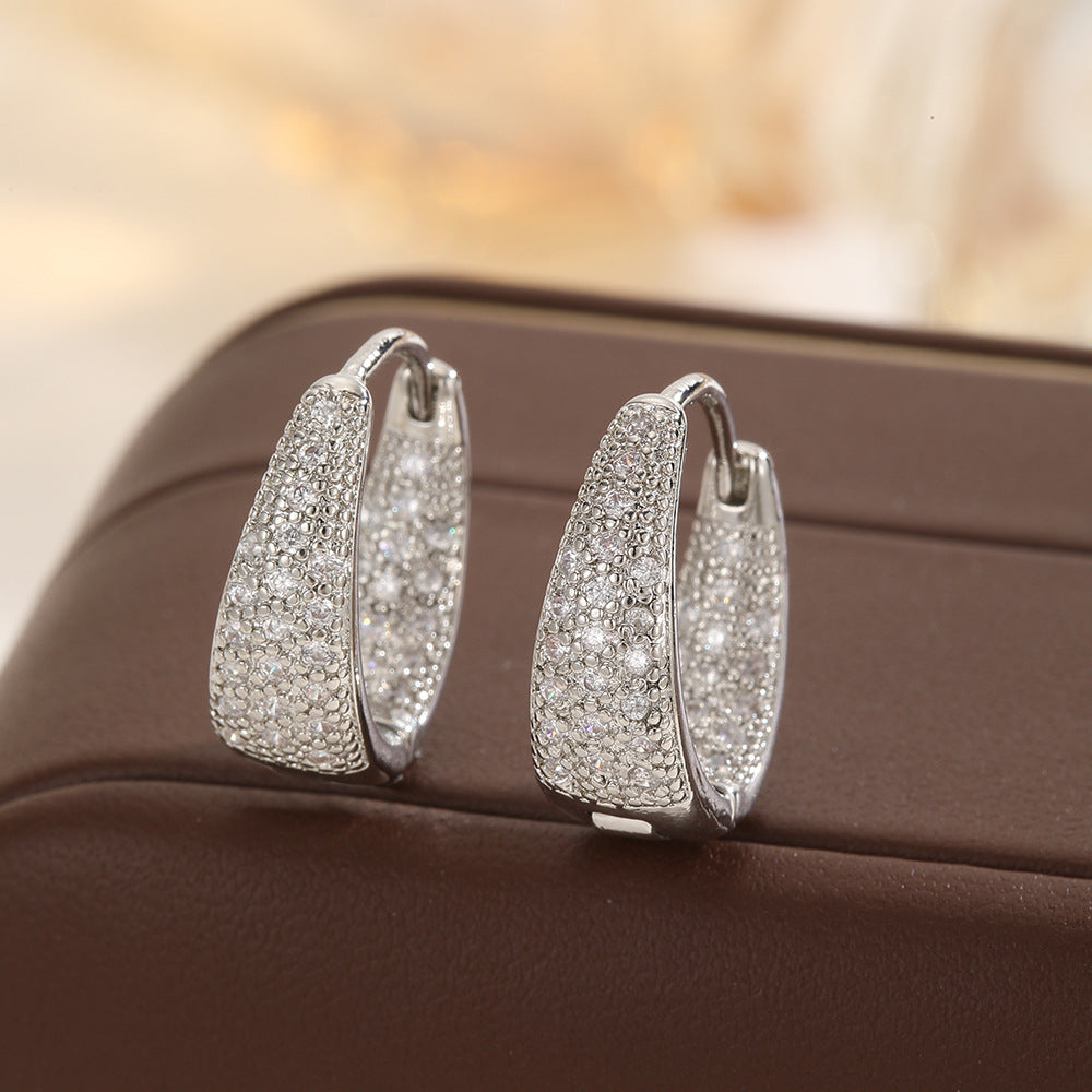 U-shaped Zircon Light Luxury Geometric Simple Copper Eardrop Ear Buckle