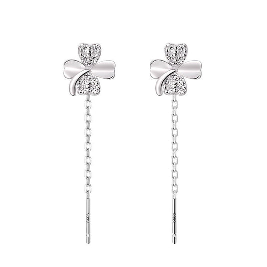 Pure Sier Diamond Clover Lines Long Before Sleep Female Four-leaf Earrings