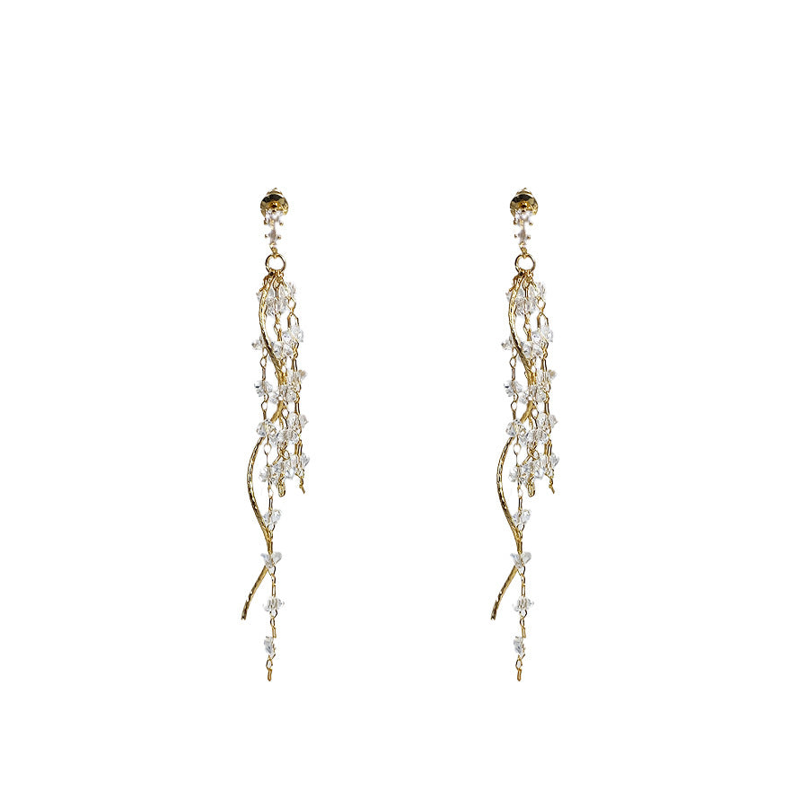 Women's French Entry Lux Long Zircon Tassel Stud Earrings