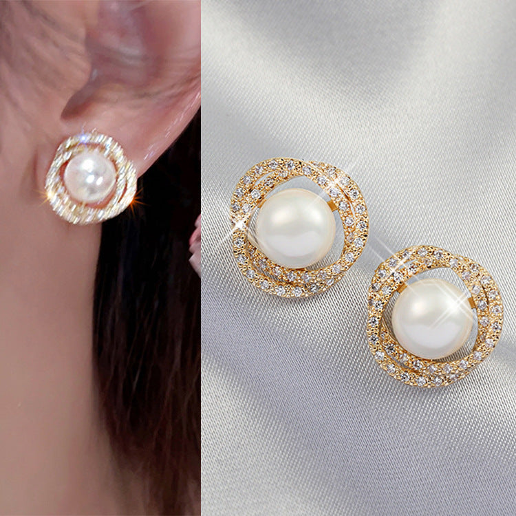 Women's Korean Style Temperament Sier Ear Pearl Fashion Earrings