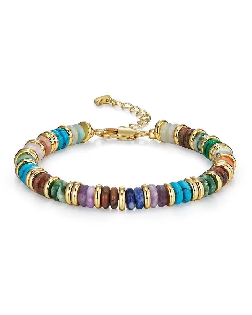 Women's Bohemian Style Colorful Natural Stone Beaded Frisbee Advanced Light Bracelet