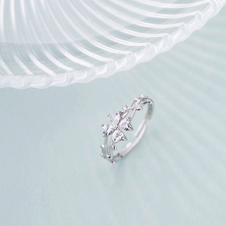 Clover Fashion Creative Leaves Open Adjustable Temperament Personality Female Ring