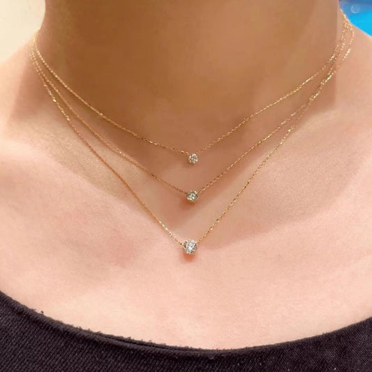 Round Diamond Sier Plated Nose Droppings Clavicle Necklaces