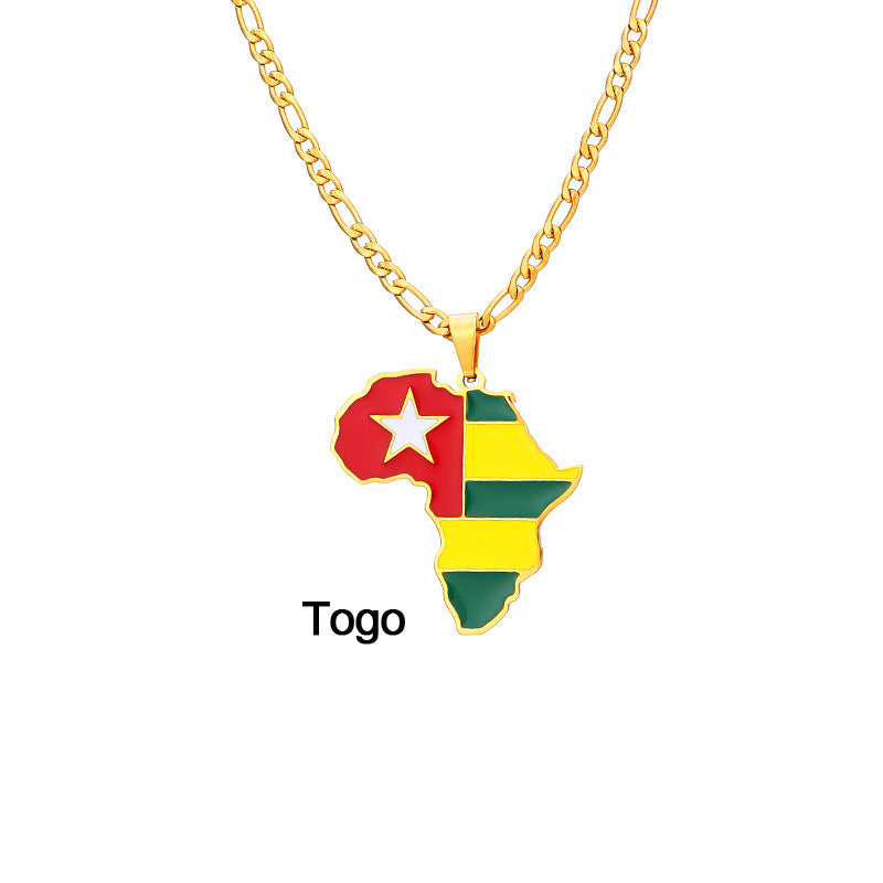 African Drip Oil Stainless Steel Map Geometric Necklace