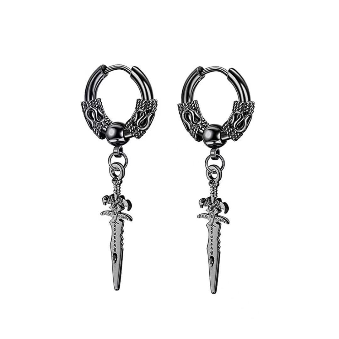 Men's Dragon Pattern Pole Clip Totem Chain Trendy Unique Earrings