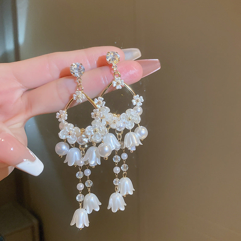 Needle Raffia Fabric White Flower Light Luxury Rings