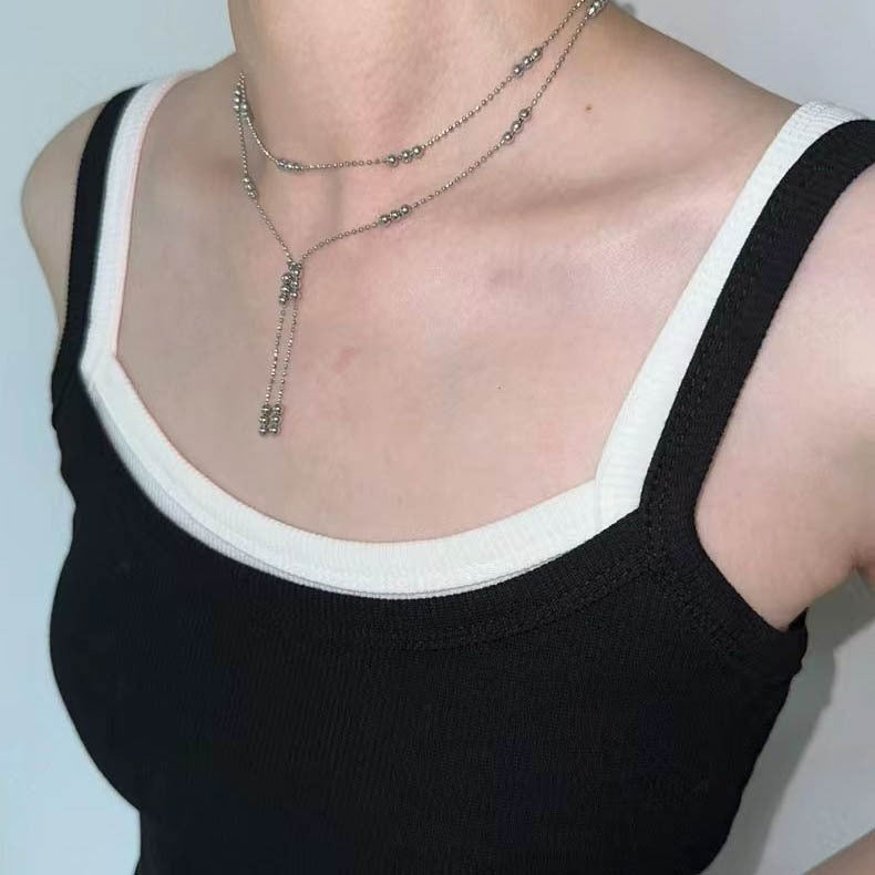 Beads Tassel Double Layer Spacer Twin Fine Advanced Necklace