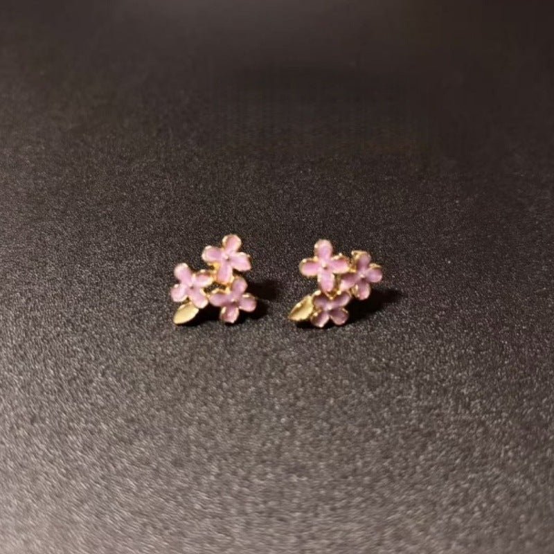 Vintage Pink Geometric Sweet Flowers Ear Stud Earrings