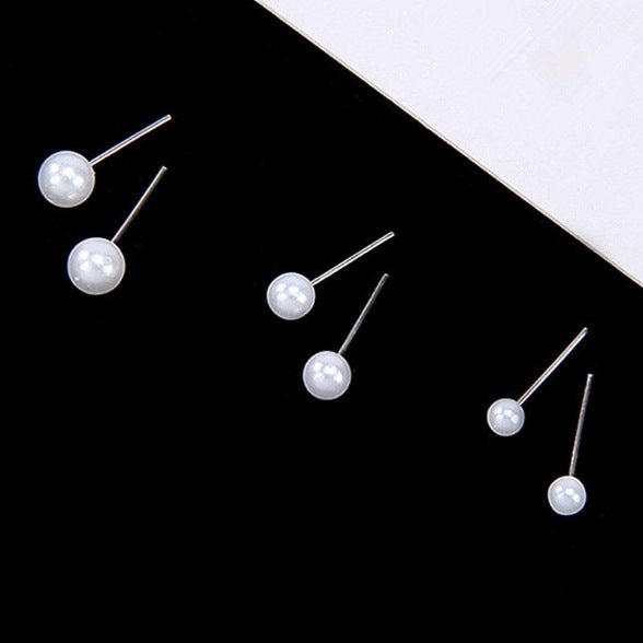 Women's Fashion Simple Round Pearl Metal Combination Earrings