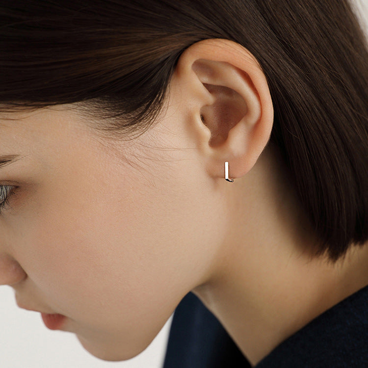 Women's Square Ear Clip Sterling Sier Small Simple Frosty Style Geometric Stud Earrings