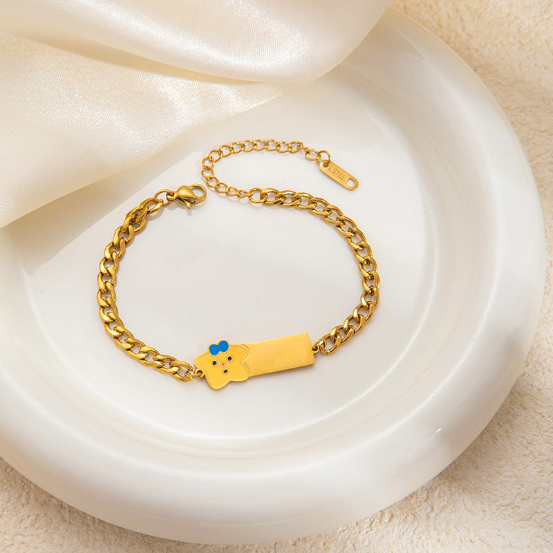Stainless Steel Bow Square Plate Female Cartoon Mickey Titanium Drip Bracelets