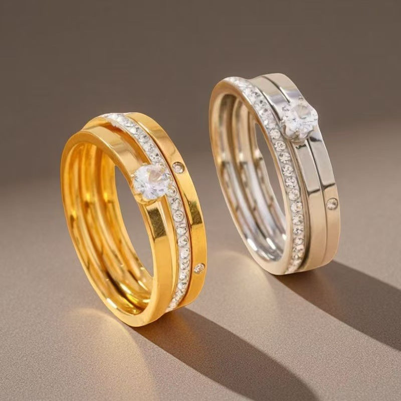 Women's Starry Mud Diamond Three-piece Niche High Rings
