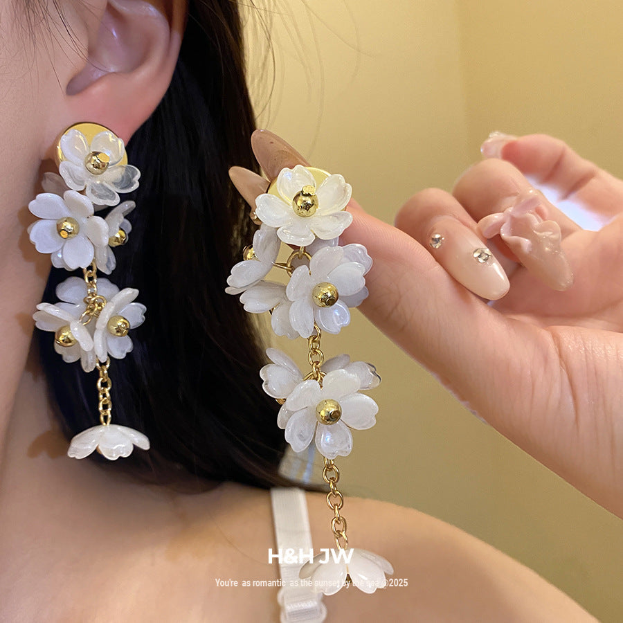Acrylic Flower Tassel Super Fairy Mori Style Sweet Beautiful Light Earrings