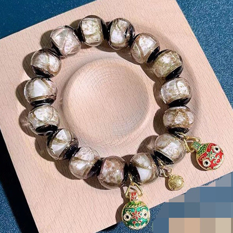 Style Fragrant Gray Colored Glaze Five Elements Lucky Swallowing Gold Bracelet