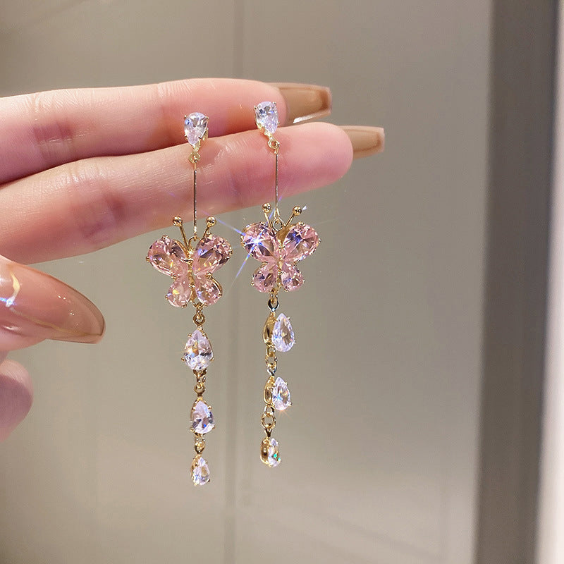 Zircon Butterfly Water Drop Ear Female Rings