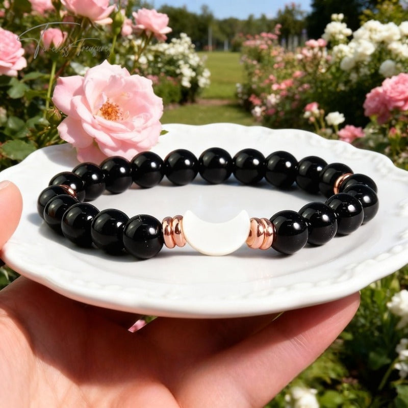 Natural Obsidian Moon Crystal Energy Handmade Bracelet