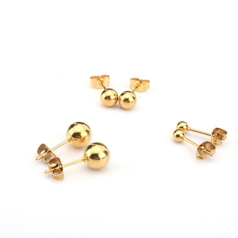 Women's Korean Gold Steel Ball Titanium Mini Earrings