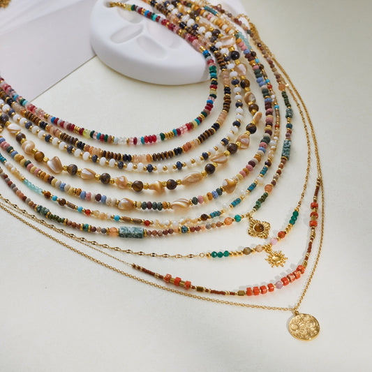 Women's Color Beads Stringed Starfish Suit Summer Necklaces