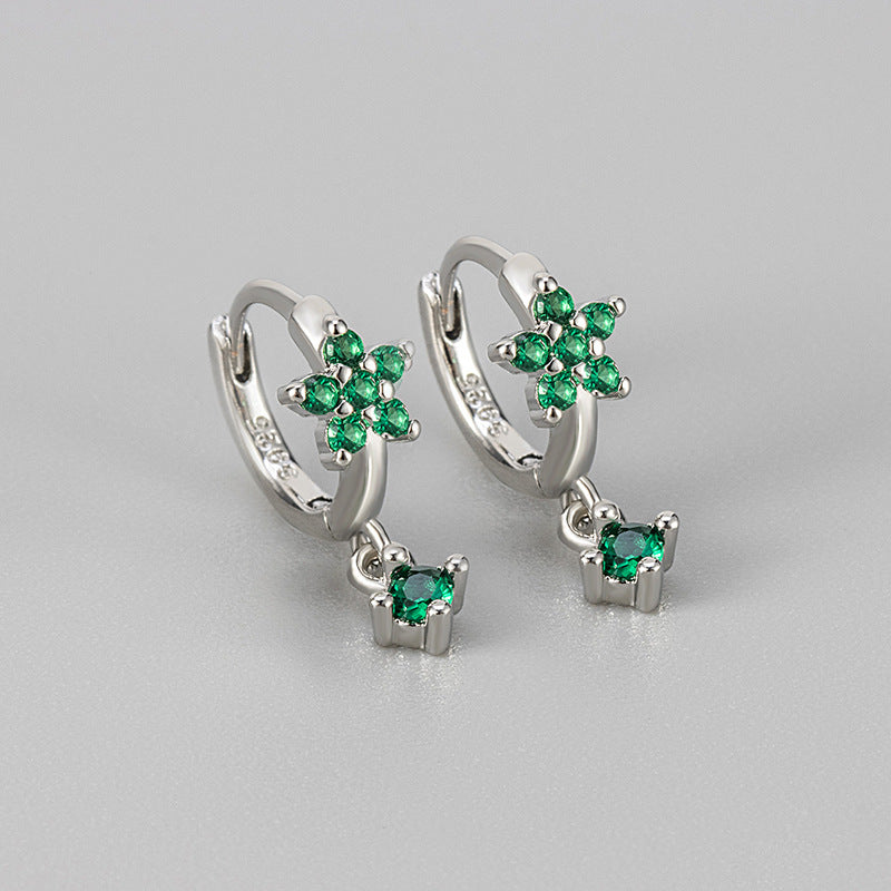 Multicolor Zircon Plum-shaped Personality Fashion Flower Ear Buckle