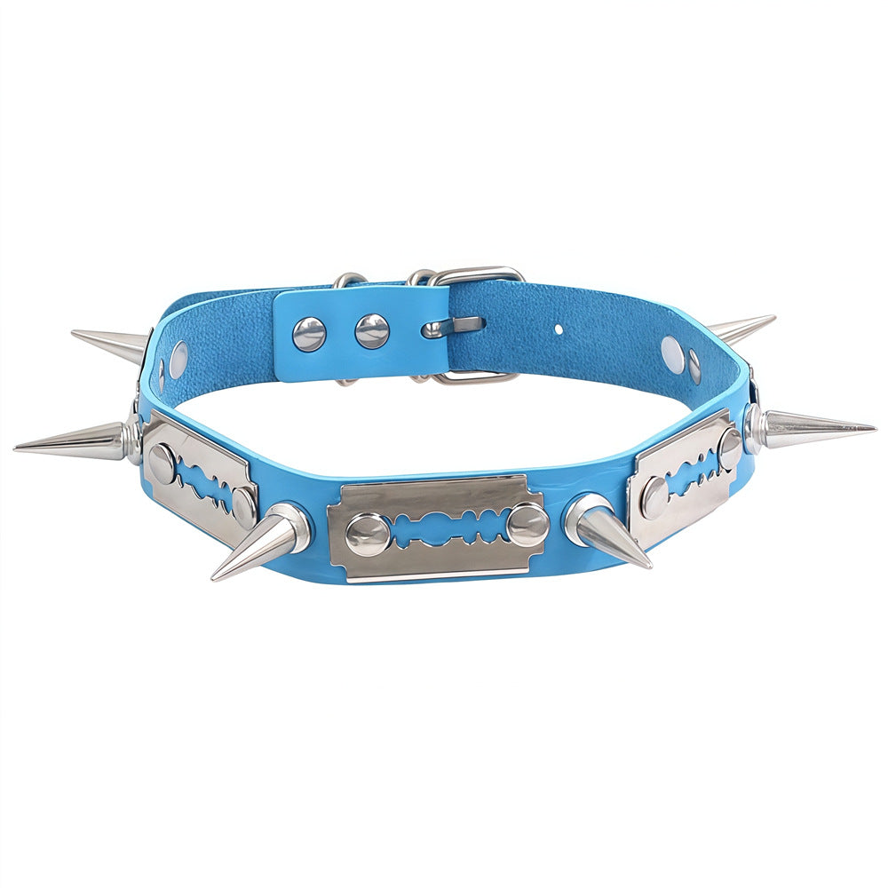 Leather Gothic Punk Razor Blade Fashion Necklace