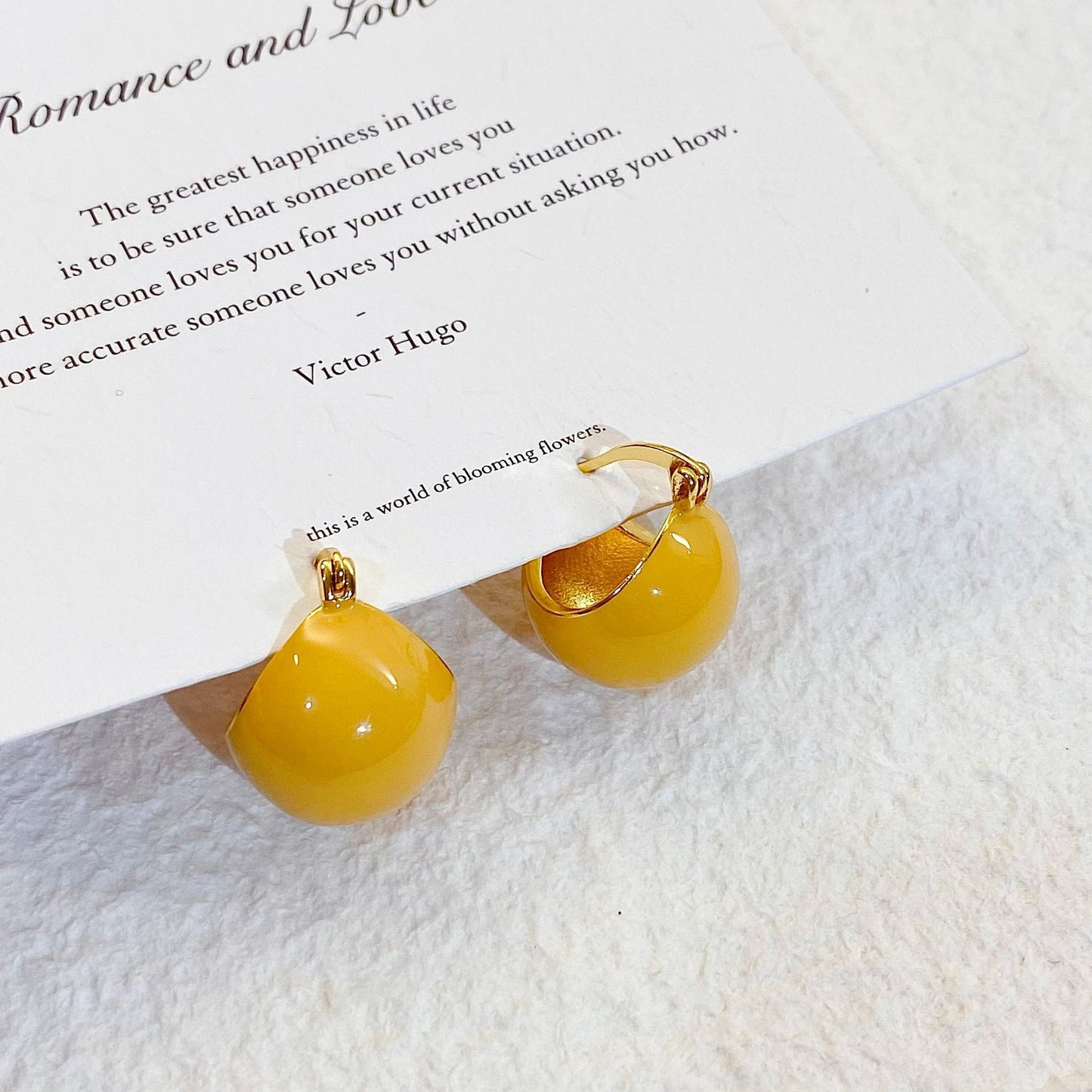 Plated Real Gold Ginger Flower Enamel Drip Glazed Female Sweet Earrings