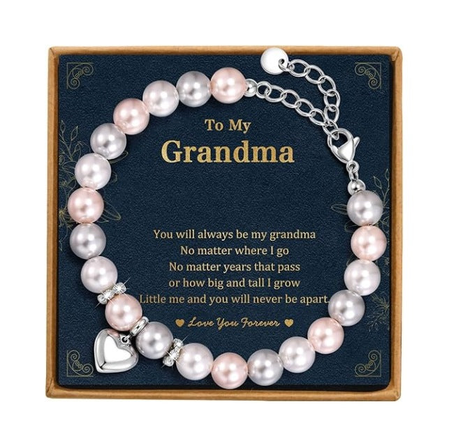 Women's Imitation Pearl Stainless Steel Love Beaded Adjustable Mother's Day Bracelet