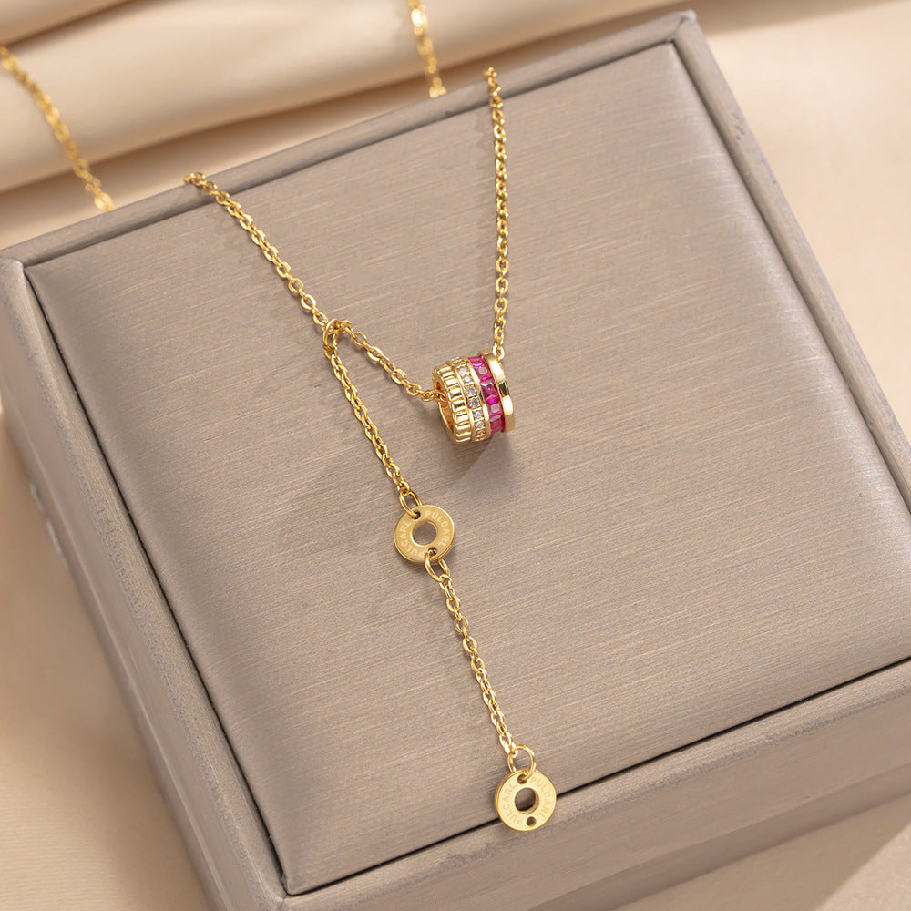 Women's Small Waist Right Rain Titanium Steel Inlaid Affordable Luxury Style Necklace