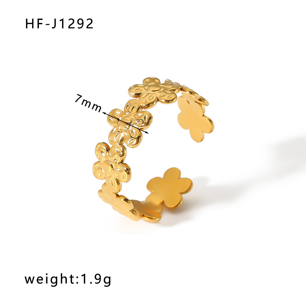 Minority Design Irregular Oil Pressure Gold Titanium Steel Open Female Rings