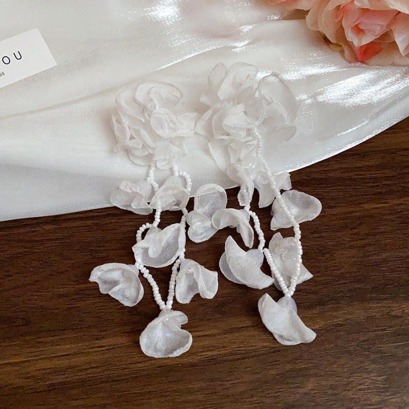 Dopamine Vacation Style Sier Needle Bead Flower Delicate Indie Earrings