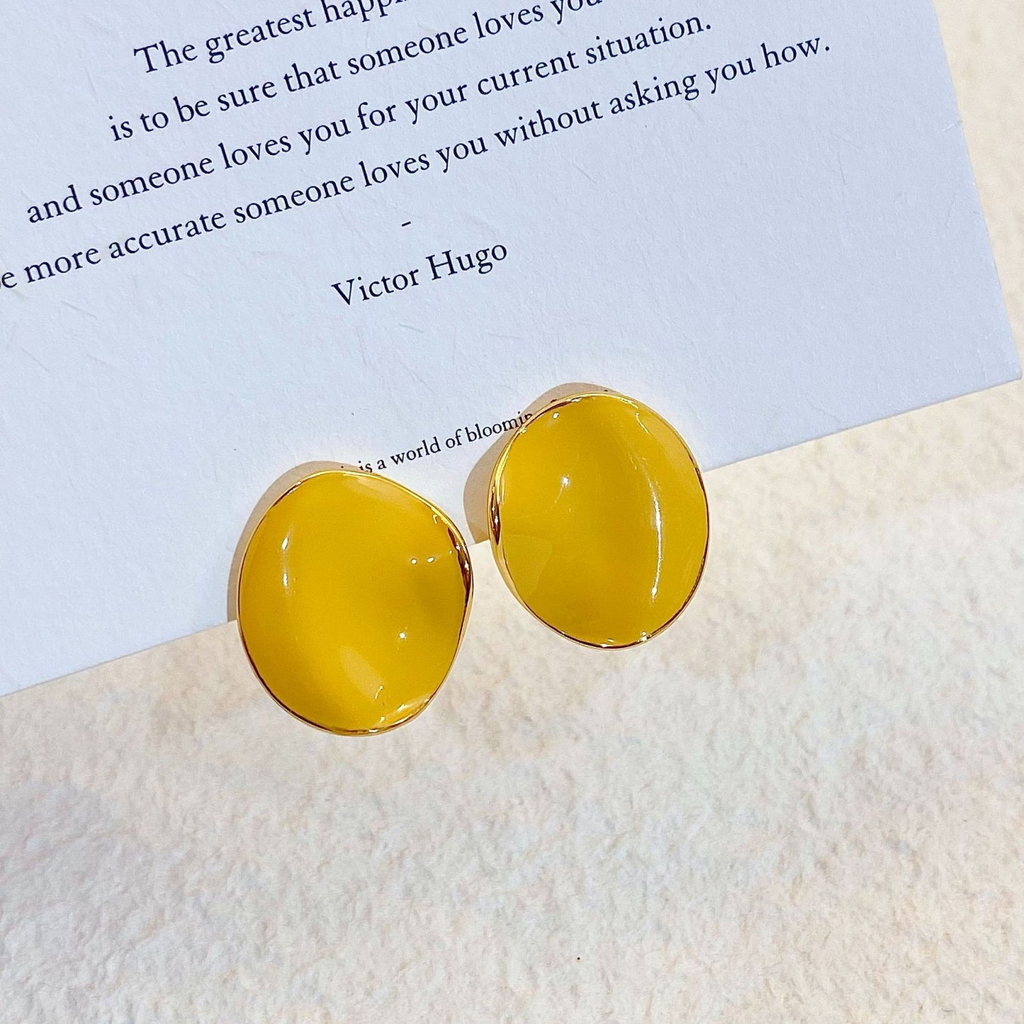 Plated Real Gold Ginger Flower Enamel Drip Glazed Female Sweet Earrings
