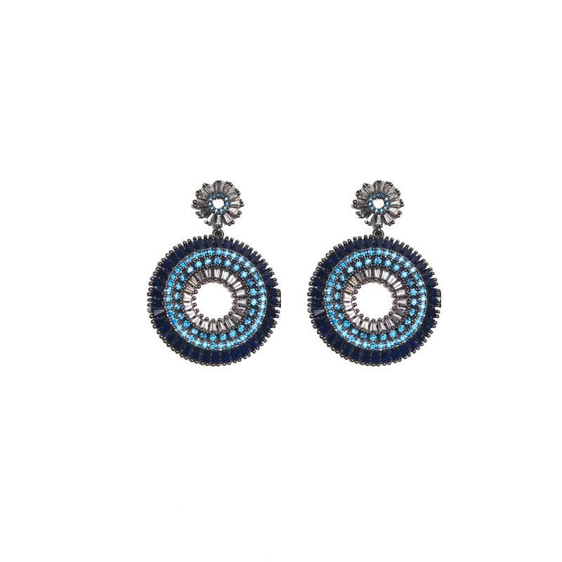 Exaggerated Diamond Round Blue Zircon Personalized Tide Design Sier Stud Earrings
