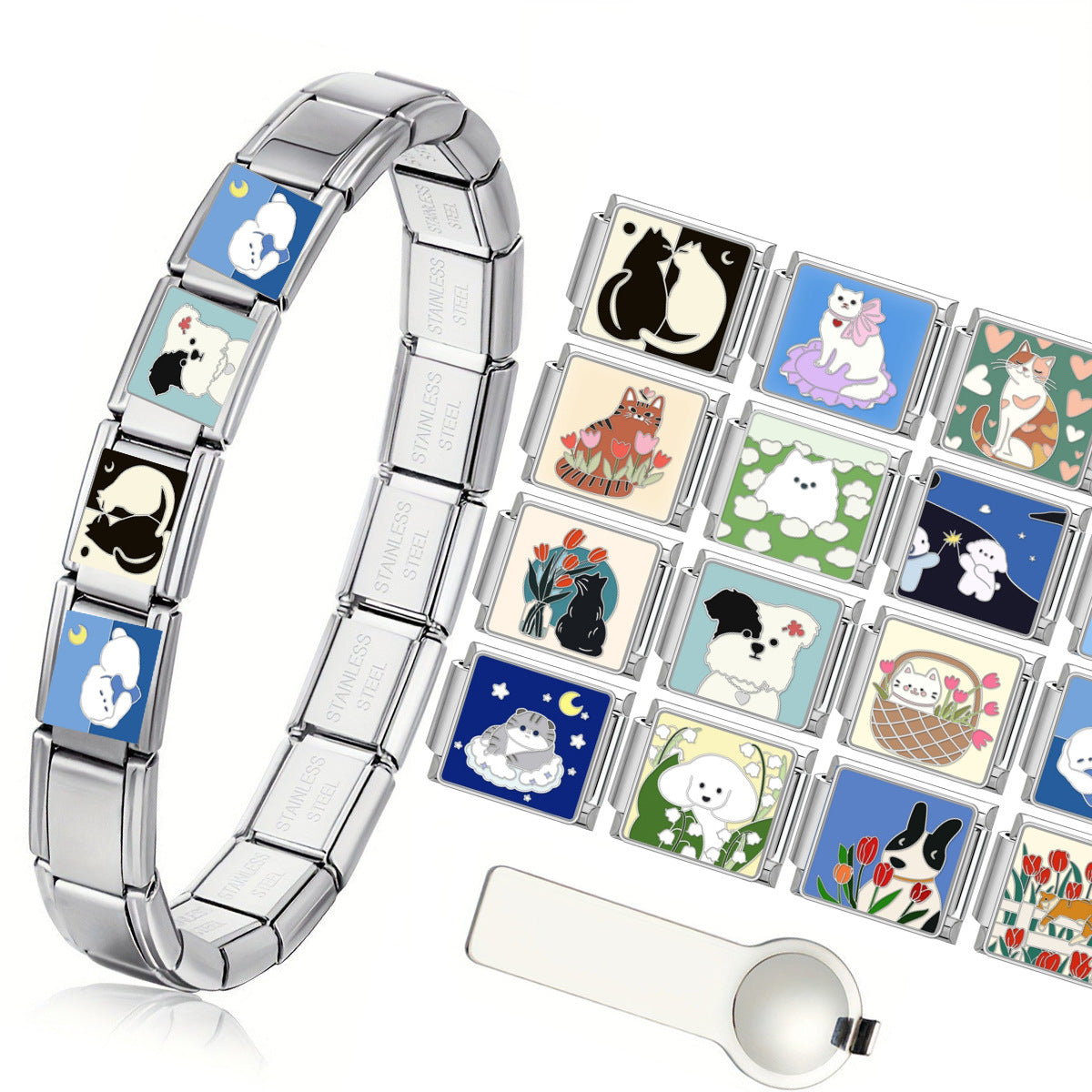 Cute Pet Dog Italian Module Stainless Steel Bracelet