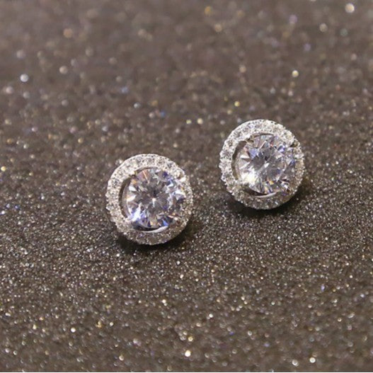 Women's Korean Style Full Diamond Round Zircon Stud Earrings