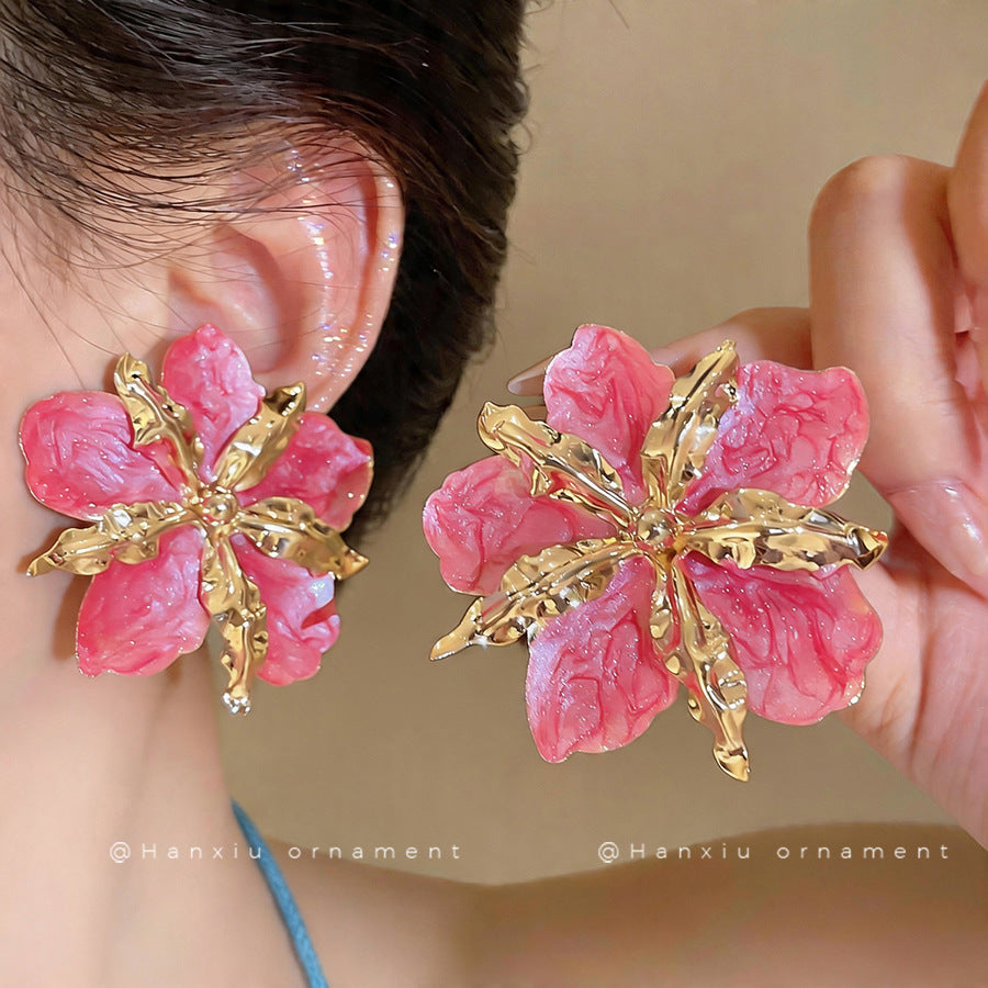 Women's Needle Oil Dripping Pleated Flower Metal Style Light Luxury High-grade Rings