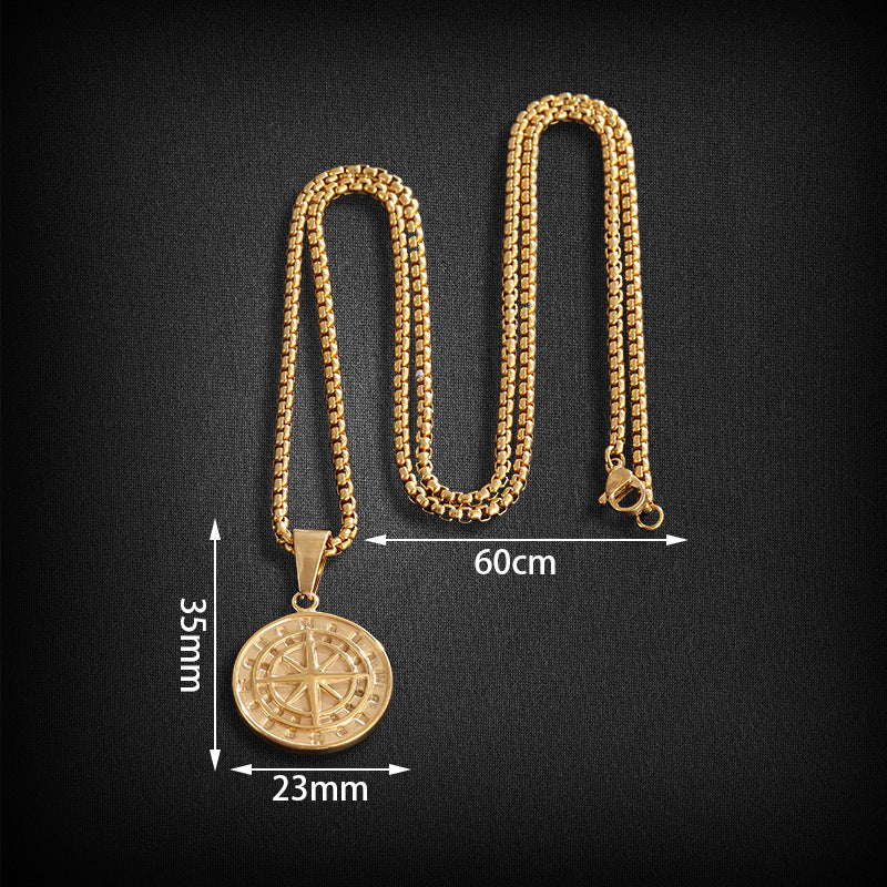 Men's Stainless Steel Round Compass Hip Hop Vintage Pendants