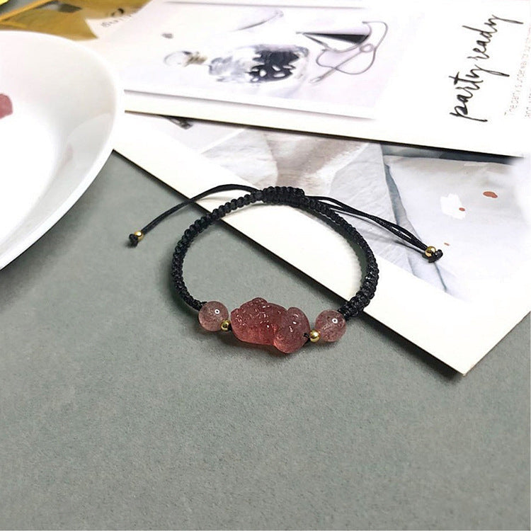 Women's Red Ropes Hand-woven Strawberry Pi Light Luxury National Style Design Bracelets